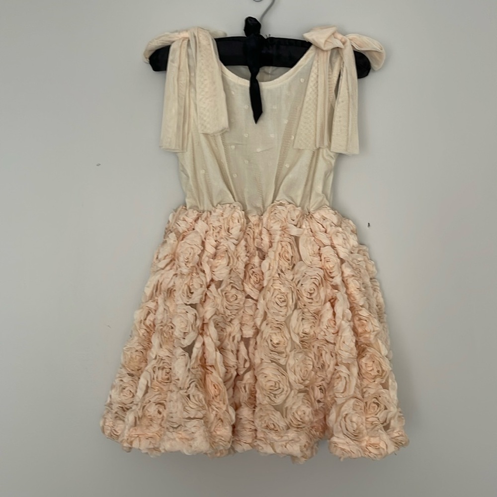 Girls' Peach Rosette Formal Dress with Bow Straps